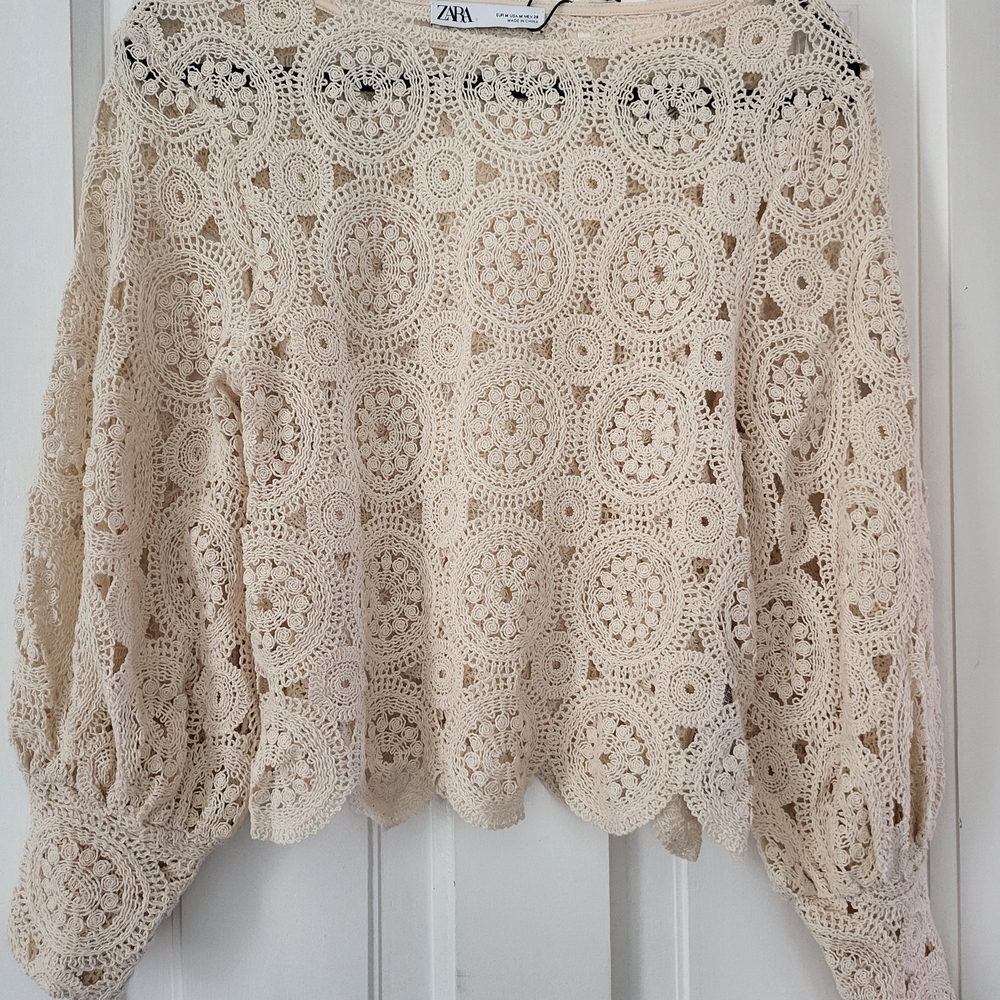 Zara Cream Crochet Lace Top